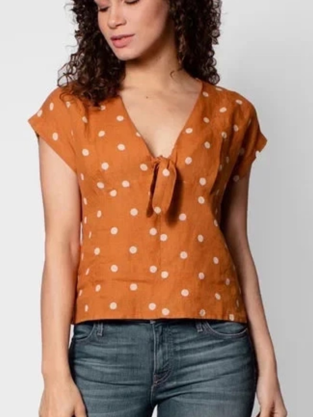 Birds of Paradis by Trovata Jodie Tie Front Linen V-Neck Top M